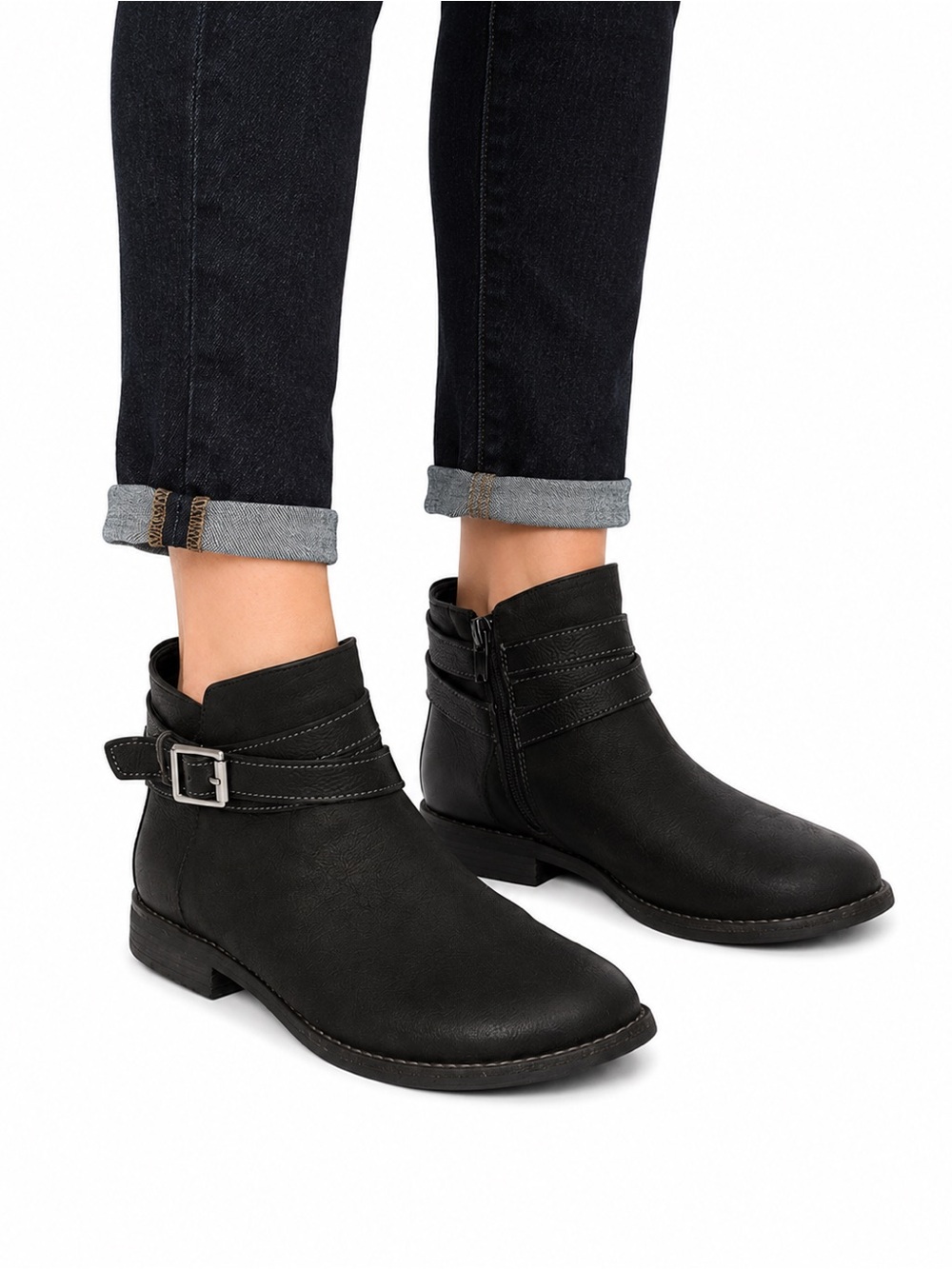 Size 8 Clarks‎ Moto Ankle Boots Black Buckle Side Zip Comfort Booties
